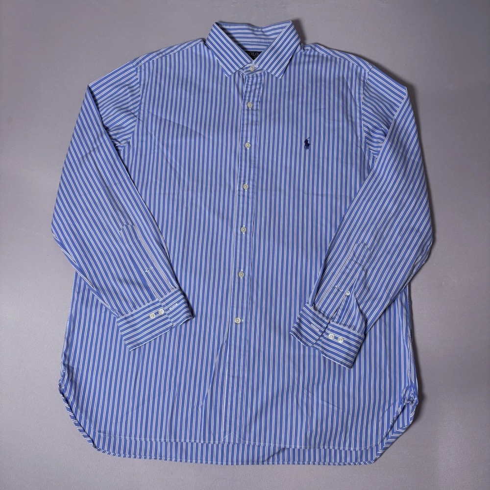Polo Ralph Lauren Mens Striped Button Down Shirt Blue White 17.5 34/35 XL Cotton